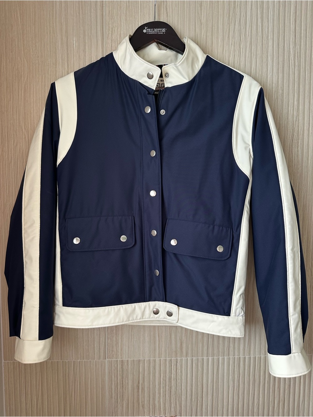 Tory Burch Sport Navy and White Women's Snap Front Moto Jacket Size XS NWT